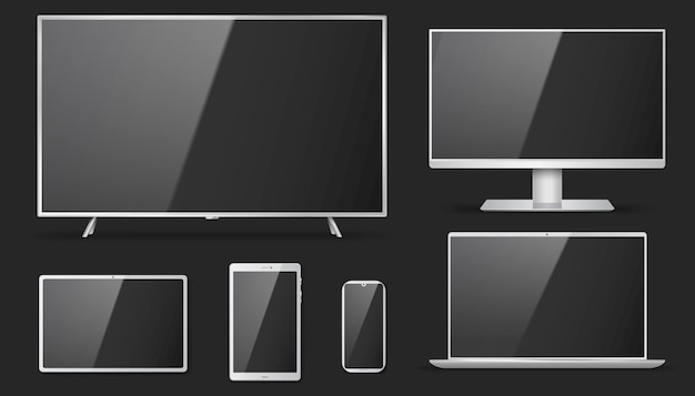 Set of realistic tv, lcd, led, computer monitor