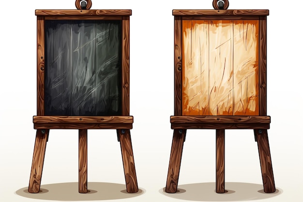 Vector set of realistic vector blackboard greenboard and whiteboardan artistic easel with a picture in whit