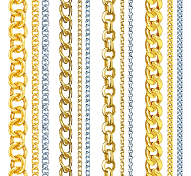 Set of realistic vector gold and silver chains