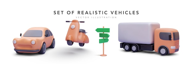 Set of realistic vehicles with shadow isolated on white background vector illustration