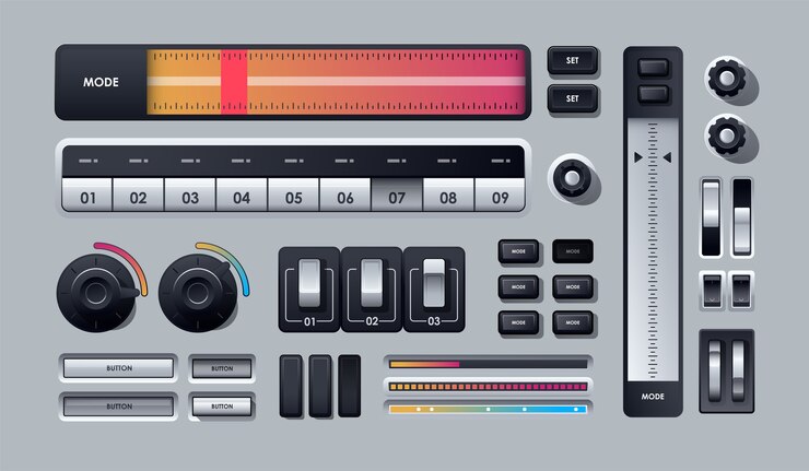 Vector set of realistic web buttons isolated on grey