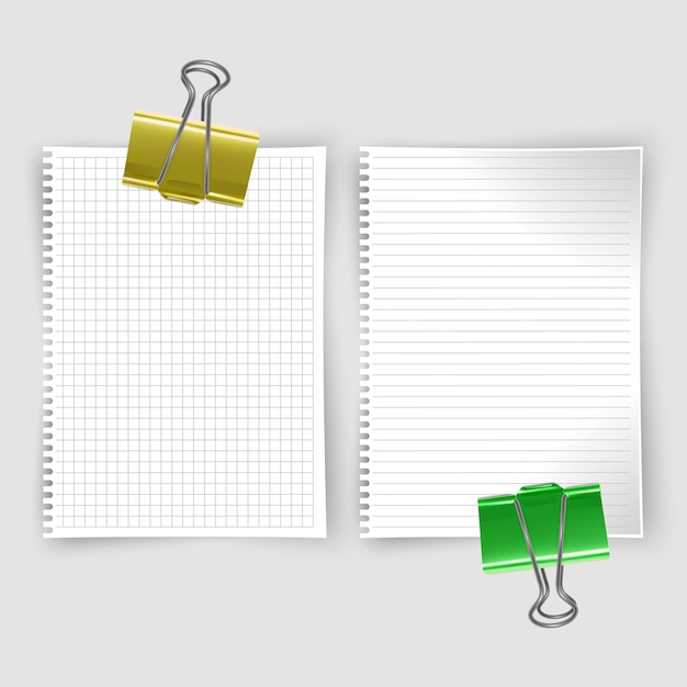 Set of realistic white notebook sheets, sketchbook with lines and notebook in the cell for writing message templates