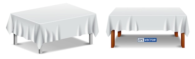 Vector set of realistic white tablecloth isolated or folded tablecloth with furniture covered or table