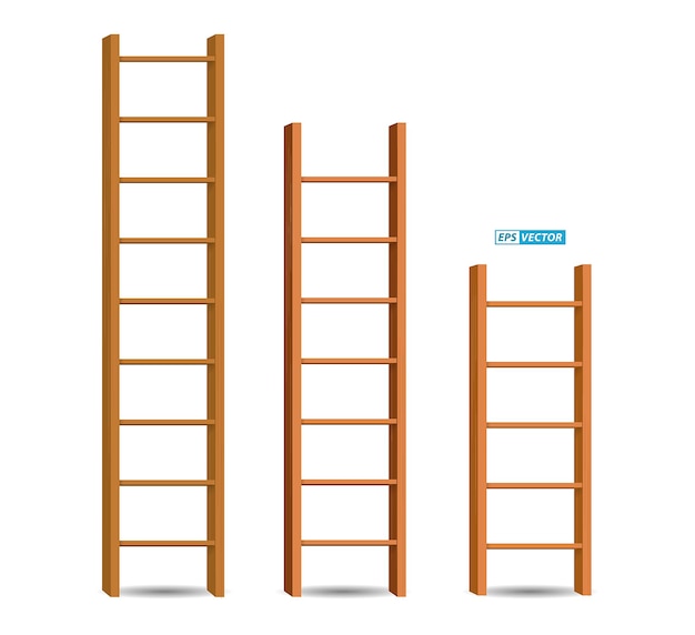 Set di scale in legno realistiche o gradini in metallo per esigenze di costruzione o scale con scale