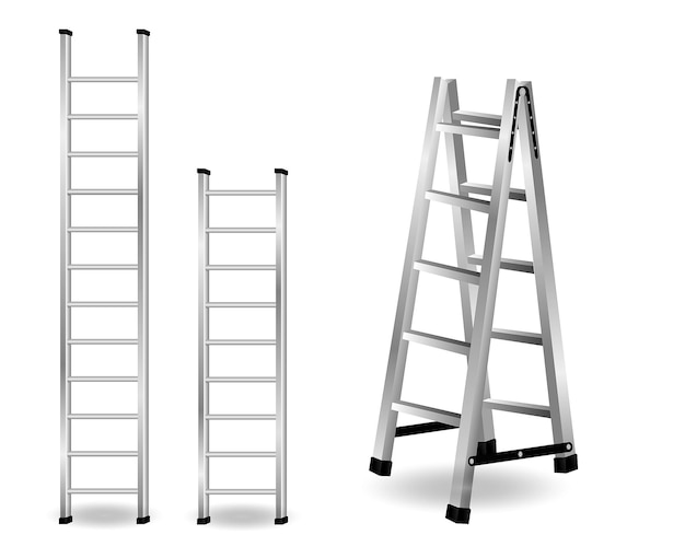 set of realistic wooden stairs or metal ladder step for construction needs or staircase ladder