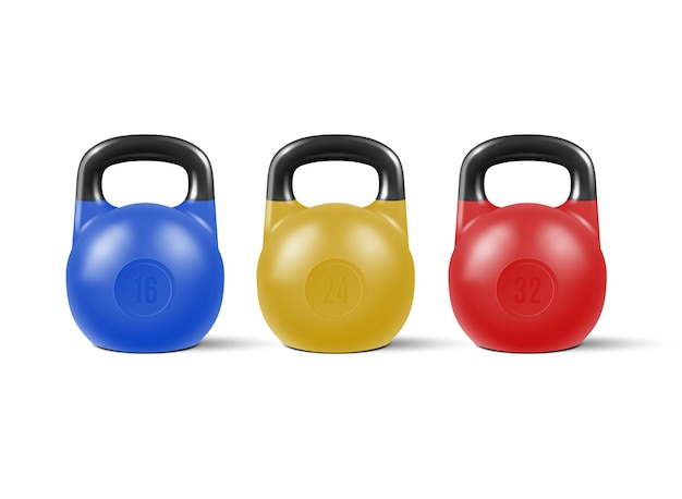 Set realistische kettlebells voor in de sportschool