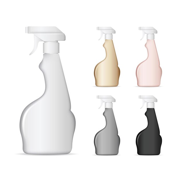 Set realistische plastic flessen in verschillende kleuren voor vloeibaar wasmiddel, bleekmiddel, enz.