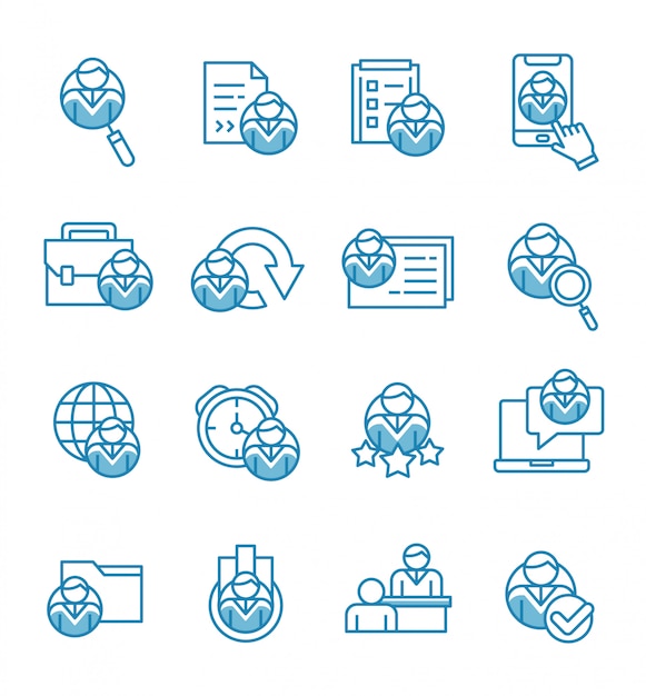 Set of recruitment icons with outline style.