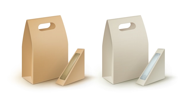 Vettore set di scatole per il pranzo da asporto triangolo rettangolo