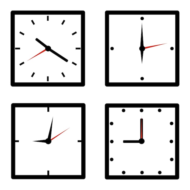 Vettore set di orologio da parete rettangolare isolato su sfondo bianco