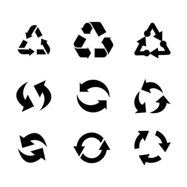 set of recycle symbol vector recycling and rotation arrow pack