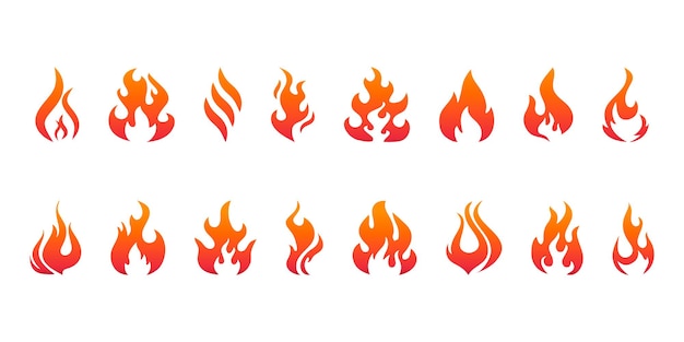 Набор красное и оранжевое пламя огня для графического и веб-дизайна. модный символ для веб-кнопки веб-дизайна или мобильного приложения