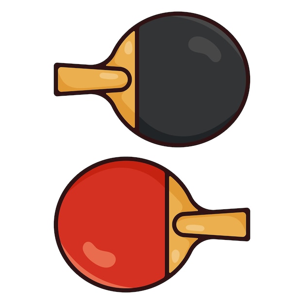 Vector set of red and black ping pong racket and ball cartoon vector icon table tennis sport equipment icon concept isolated vector illustration