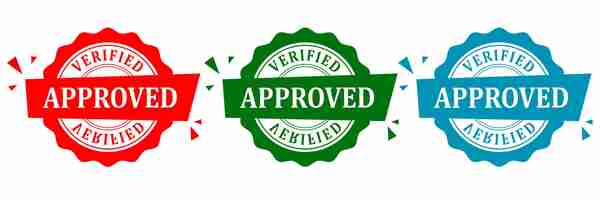 Vector a set of red blue and green stamp with the word approved is displayed on a white background