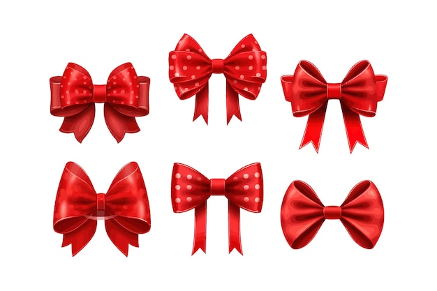 Set of red bows set on the transparent background Vector illustration design