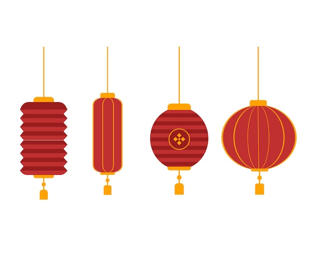 Vector set of red chinese lanterns