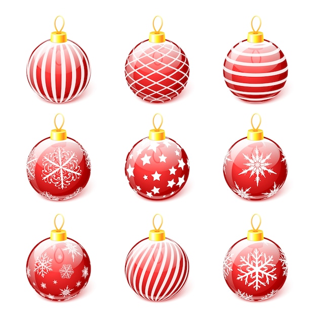 Set of red Christmas balls isolated on white background