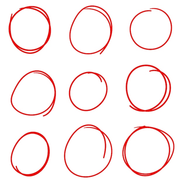 Vector set of red circle line sketch