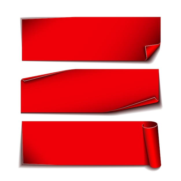 Set of red curved paper blank banners ribbons for banners flyers with discounts or special offers