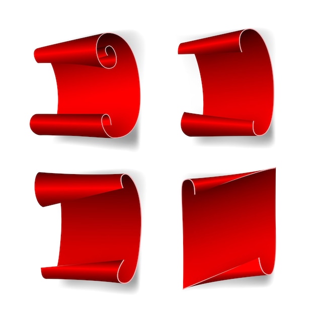 Set of red curved paper blank banners ribbons for banners flyers with discounts or special offers