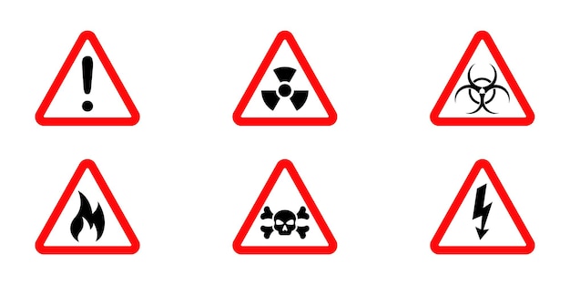 Vettore set di segnali vettoriali di pericolo rosso. icona di pericolo. segnali di pericolo triangolari. avviso di pericolo.