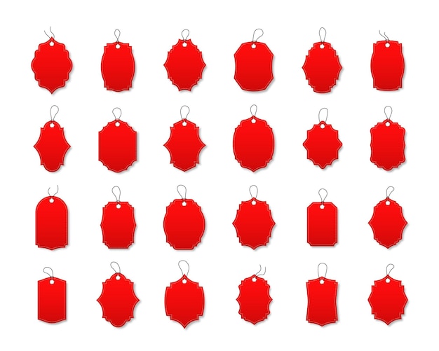Набор красных дисконтных этикеток различной формы.