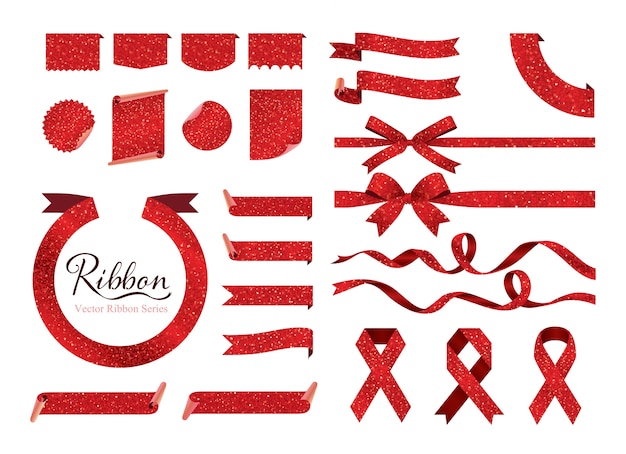 Set of red glitter ribbons