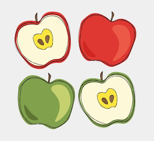 Set of red and green apples