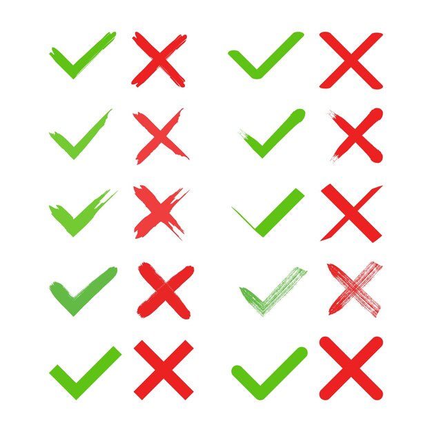 Set of red and green crosses and checkmarks Button for interface