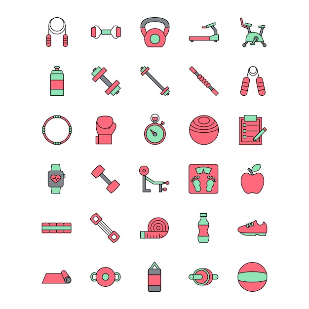 Set of red and green fitness icon vector