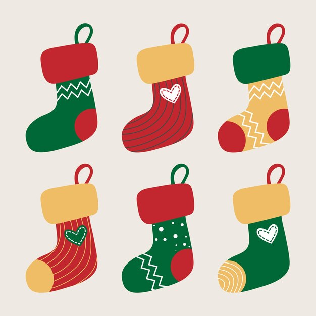 Set of red green yellow socks Christmas stockings Stickers clip art for Christmas