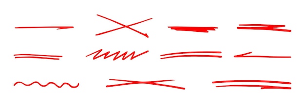 Vector set of red handmade lines brush underlines lines underscores a handdrawn collection of various