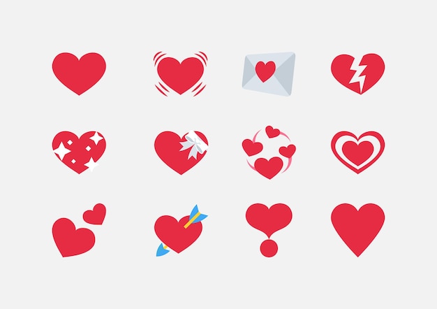 Vector set of red heart icons love symbol icon