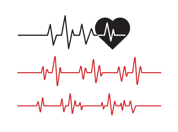 Set of red heartbeat line icon Pulse Rate Monitor on white background
