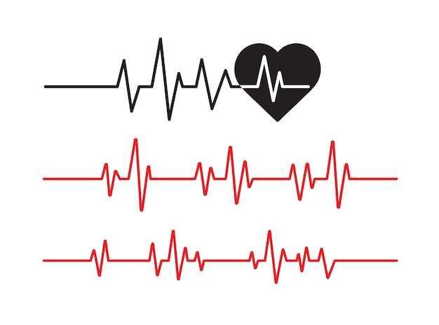 Set of red heartbeat line icon pulse rate monitor on white background