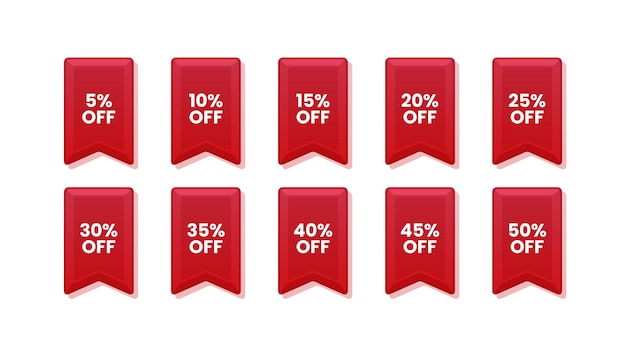 Set of red labels sale with percentages discount