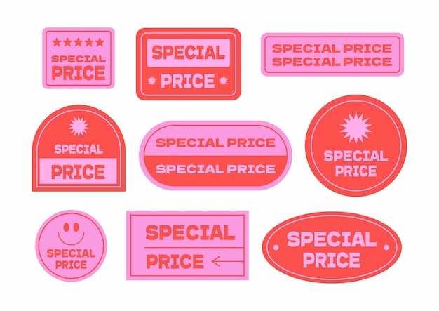 A set of red labels that say special price Cool Trendy Shopping Stickers Pack