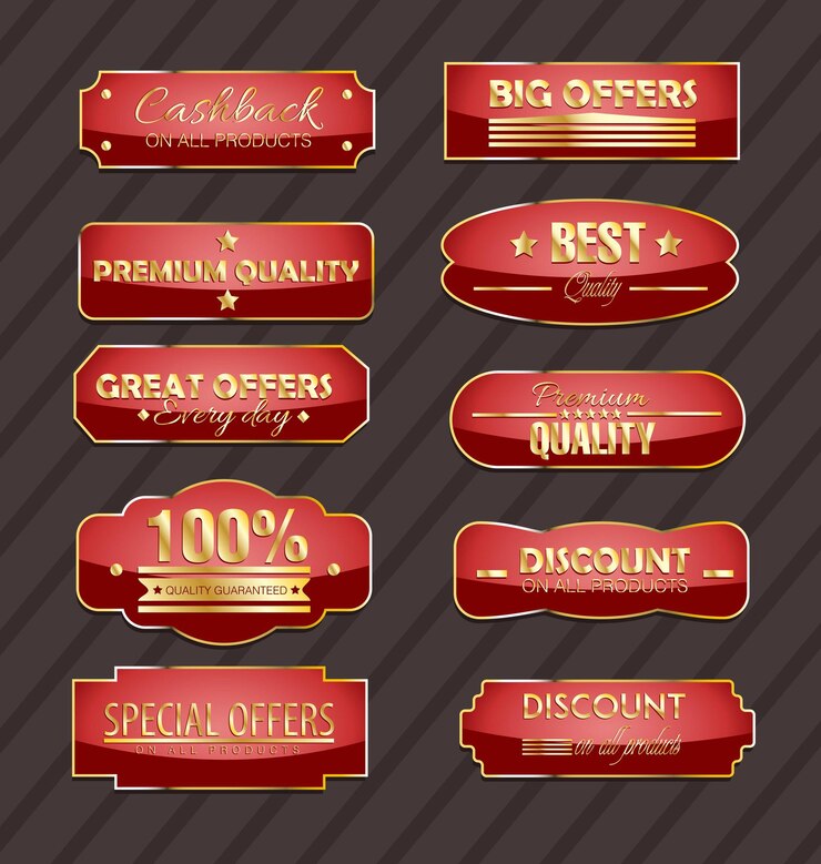 Vector set of red labelsbadges for product promotions and discounts