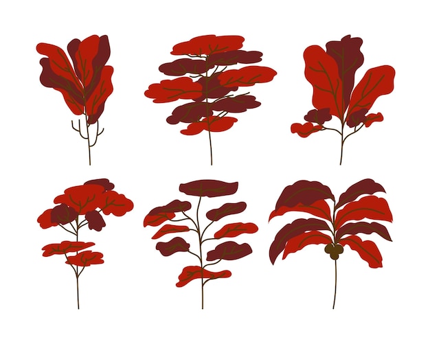 Vector set of red leaves isolated on a white background vector illustration