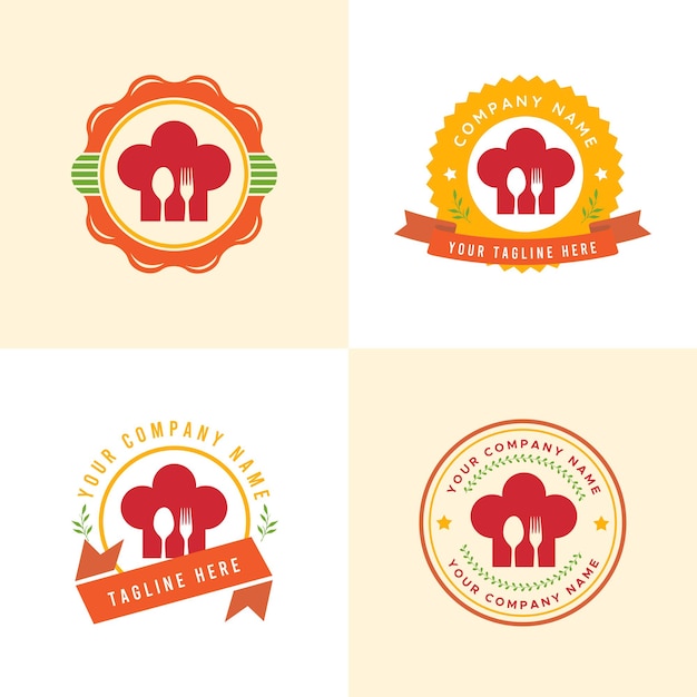 Set of Red And orange Kitchen or catering or restaurant logo template in light yellow bakckground