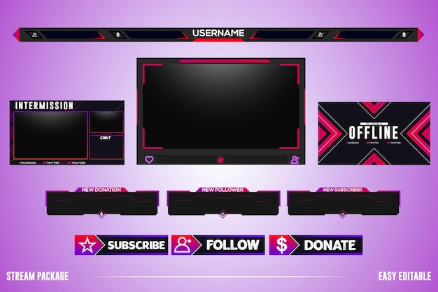 Vector set of red and pink live stream gaming vector