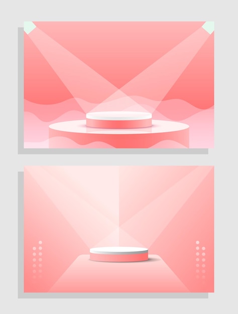セット赤ピンク愛 3d オブジェクト シリンダー台座表彰台ディスプレイ グラデーション カラー最小限のシーン ショールーム