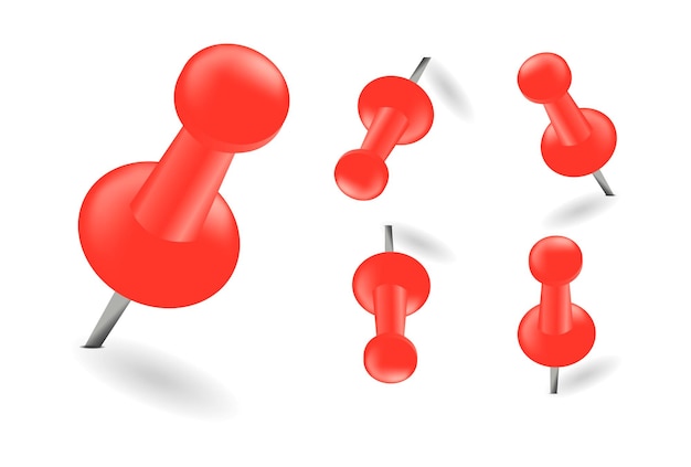 Set of red pins Pushpin at various angles