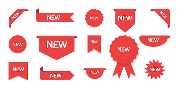 Set of red ribbons with text New and New