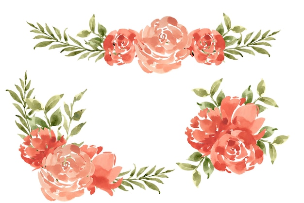 Vector set of red roses bouquet watercolor