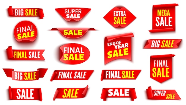 Set of red sale banners . ribbons and stickers.