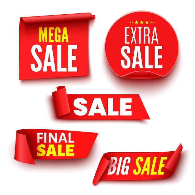 Set of red sale banners on white background