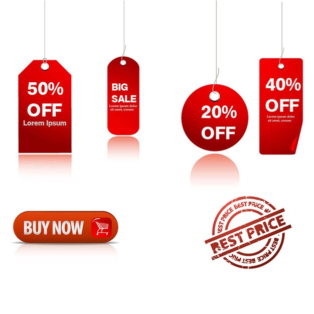 Vector set of red sale price tags discount labels vector