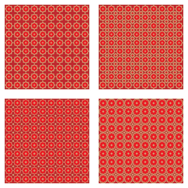 Set of red seamless patterns oriental style