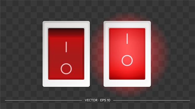 Vector set of red square on and off buttons. isolated. vector.